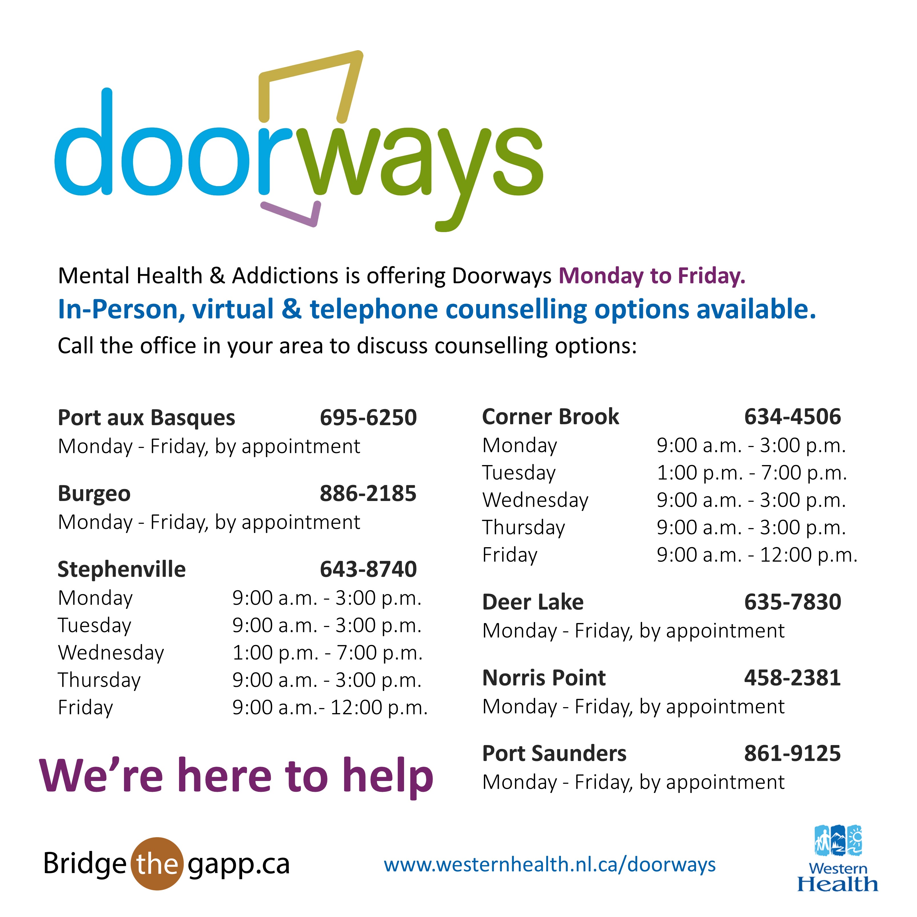Doorways - In Person, Virtual & Telephone Options Available